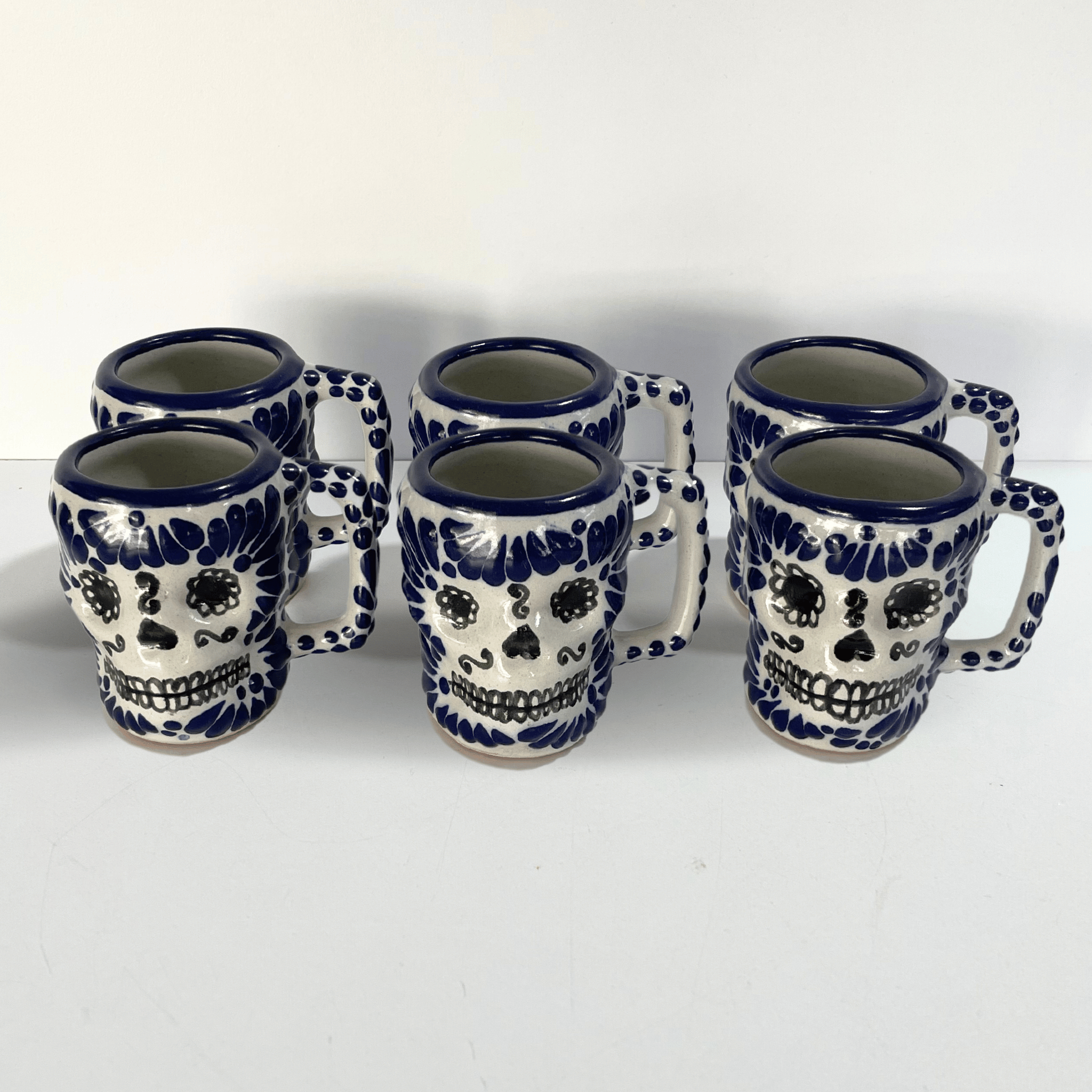 MEZCALERO CON ASA FORMA DE CRANEO NO PERSONALIZADO FONDO TRADICIONAL DECORADO AZUL COBALTO