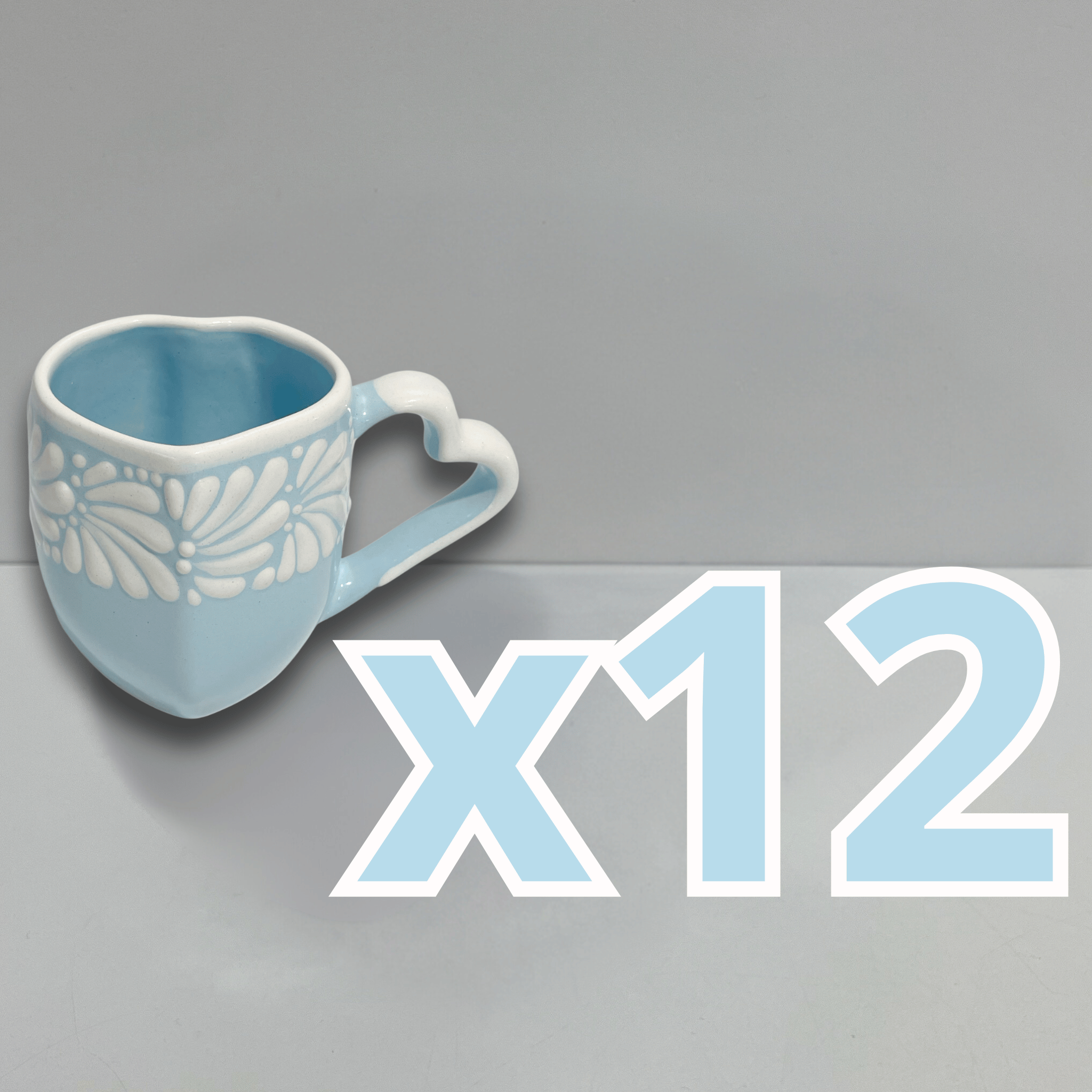 PAQUETE TAZAS CORAZON CON ASA DE CORAZON FONDO BABY BLUE CENEFA MIK BLANCO