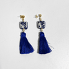 ARETES BORLON CUADRO PLANO FONDO TRADICIONAL DECORADO AZUL COBALTO