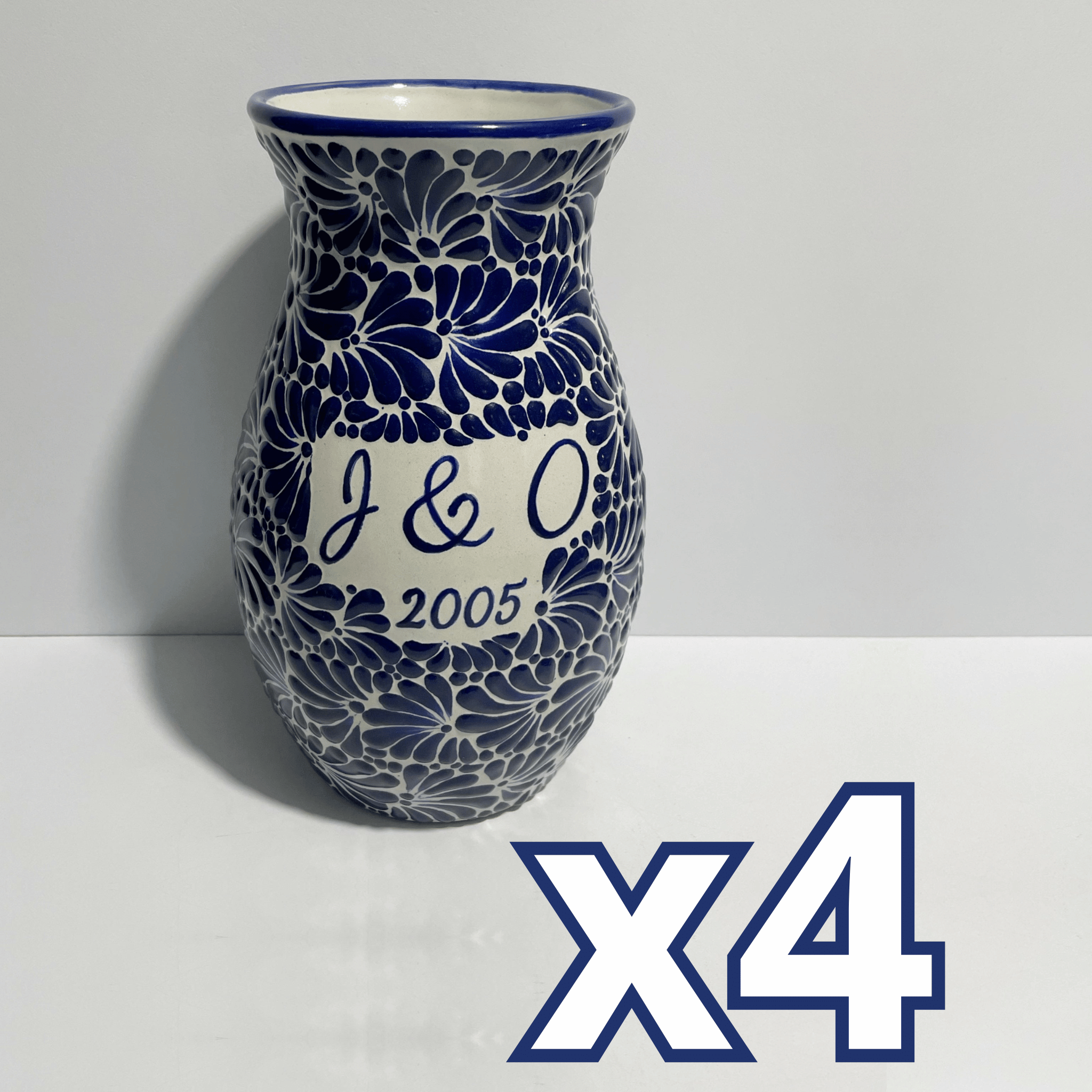 FLORERO BOLICHE 25 CM PERSONALIZADO FONDO TRADICIONAL MIK AZUL COBALTO INICIALES Y AÑO