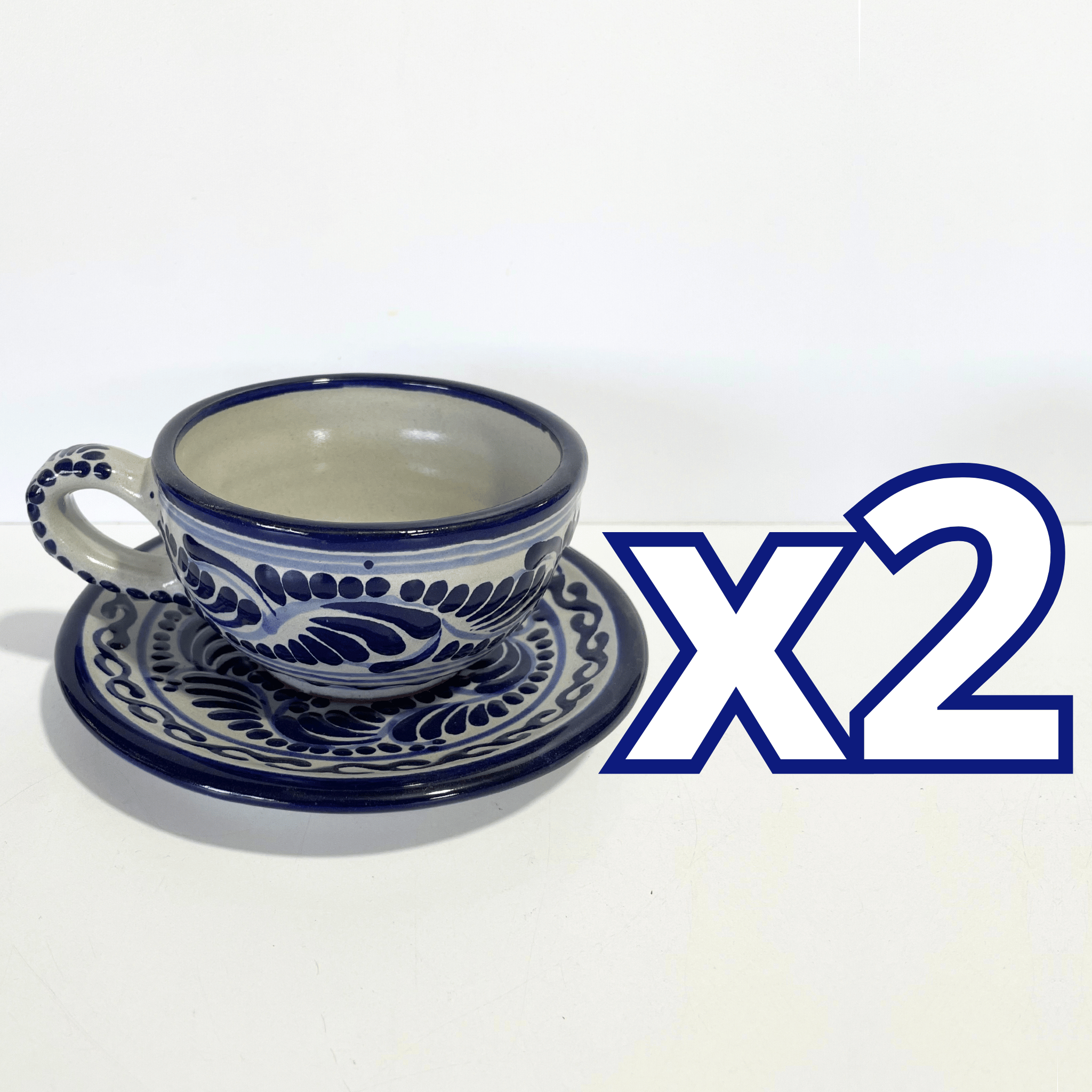 SET TAZA 300 ML Y PLATO FONDO TRADICIONAL CENEFA AZUL COBALTO