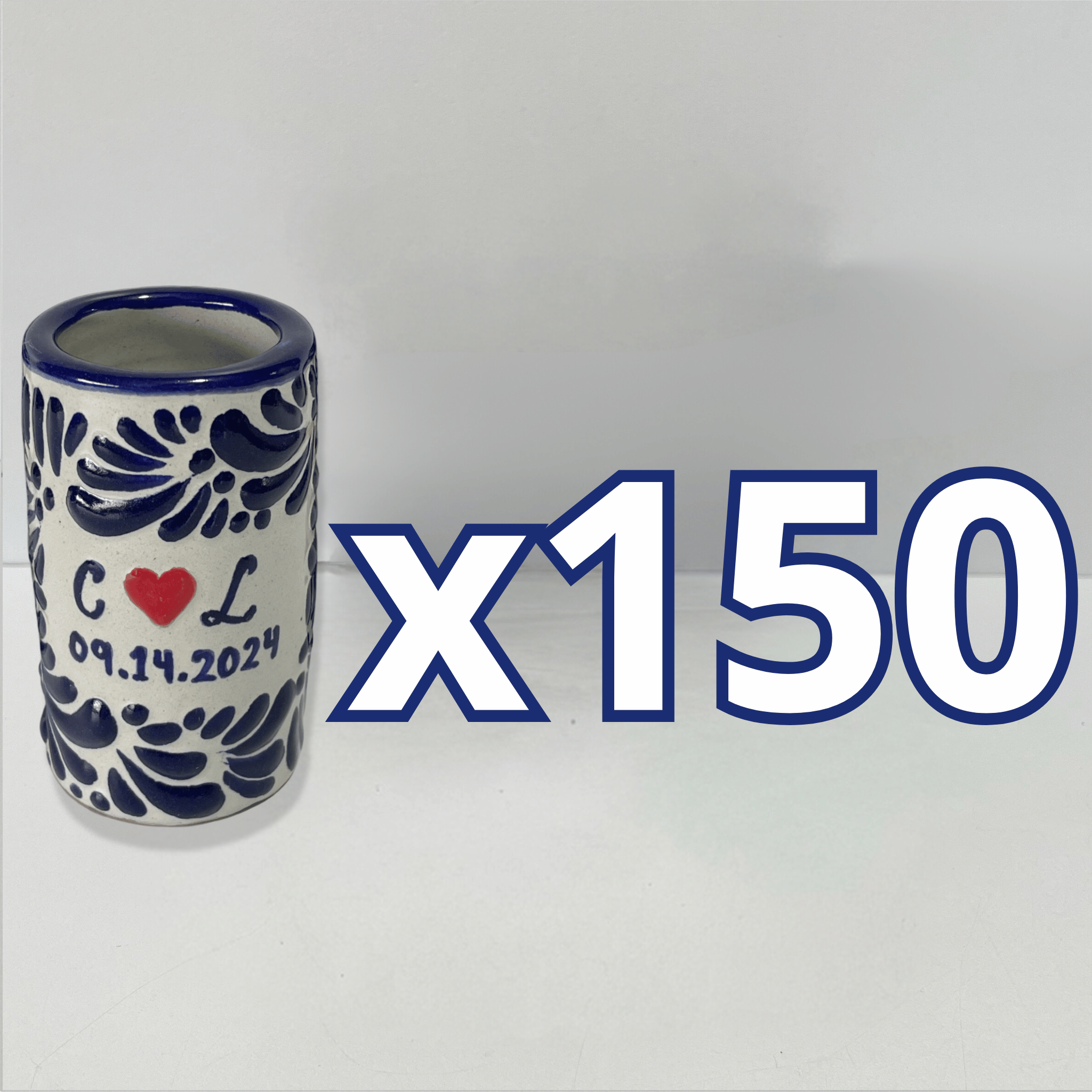 TEQUILERO PERSONALIZADO FONDO TRADICIONAL MIK AZUL COBALTO INICIALES Y FECHA CON CORAZON