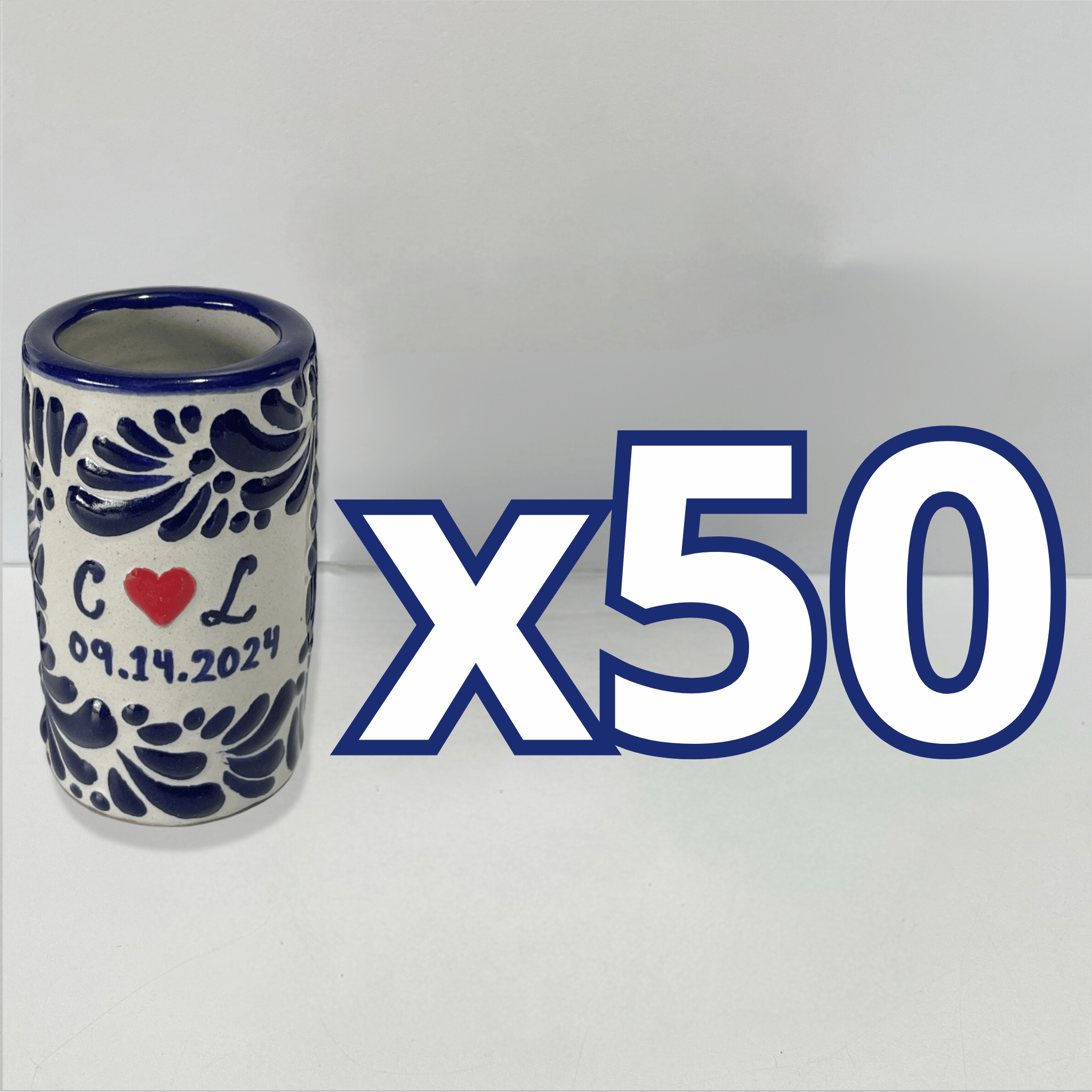 TEQUILERO PERSONALIZADO FONDO TRADICIONAL MIK AZUL COBALTO INICIALES Y FECHA CON CORAZON