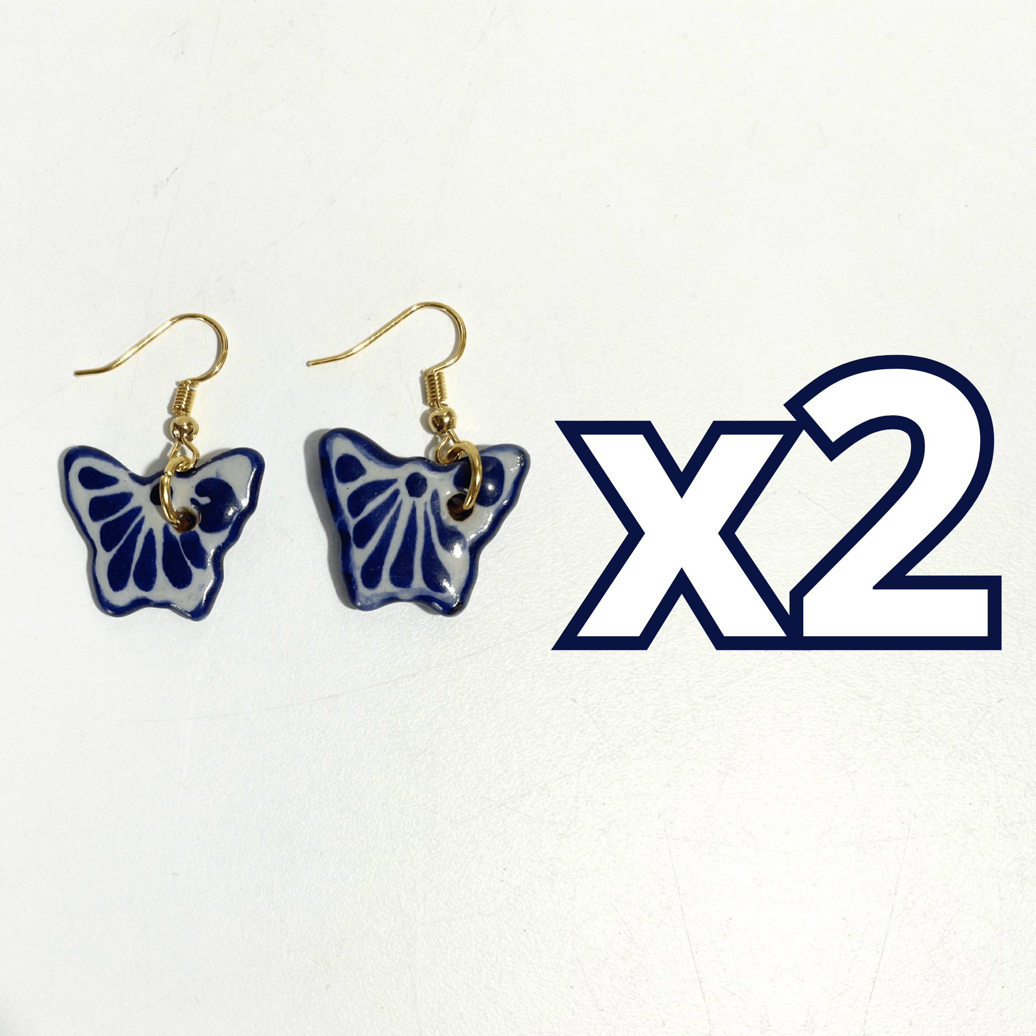 ARETES MARIPOSA FONDO TRADICIONAL DECORADO AZUL COBALTO