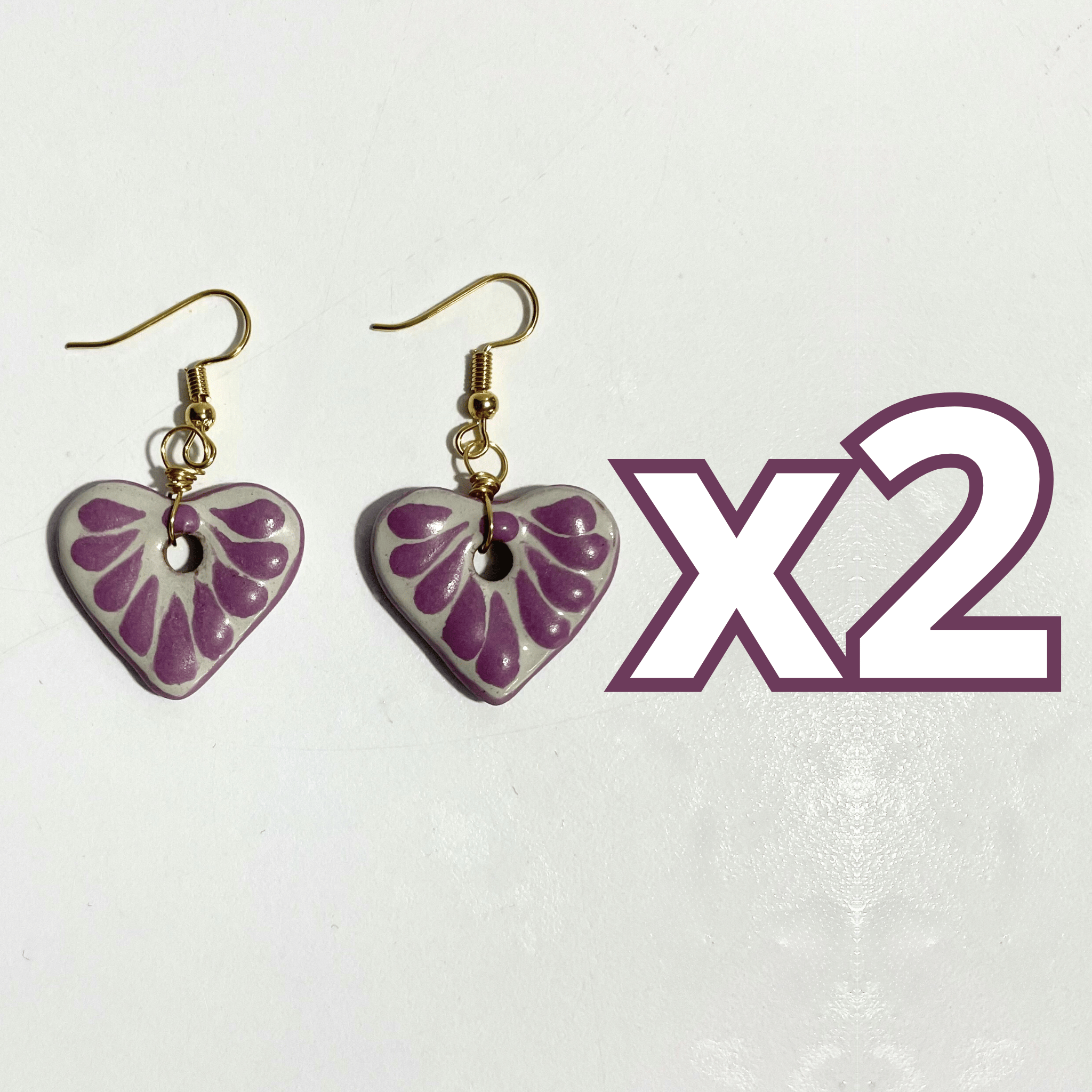 ARETES CORAZON PLANO CERRADO FONDO TRADICIONAL DECORADO MORADO