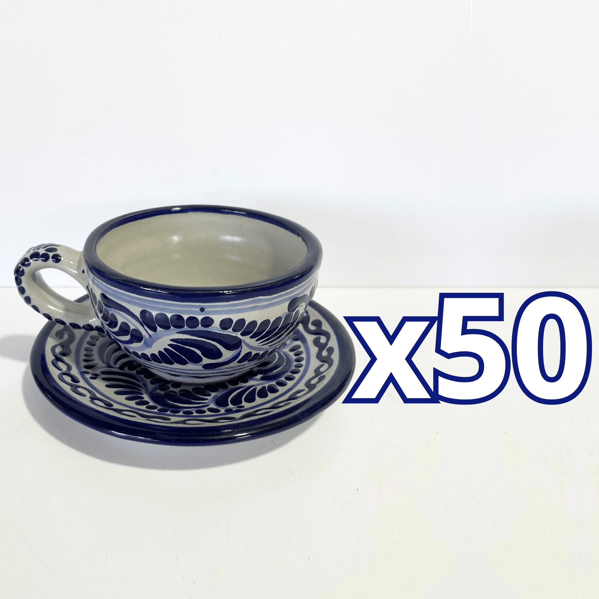 SET TAZA 300 ML Y PLATO FONDO TRADICIONAL CENEFA AZUL COBALTO