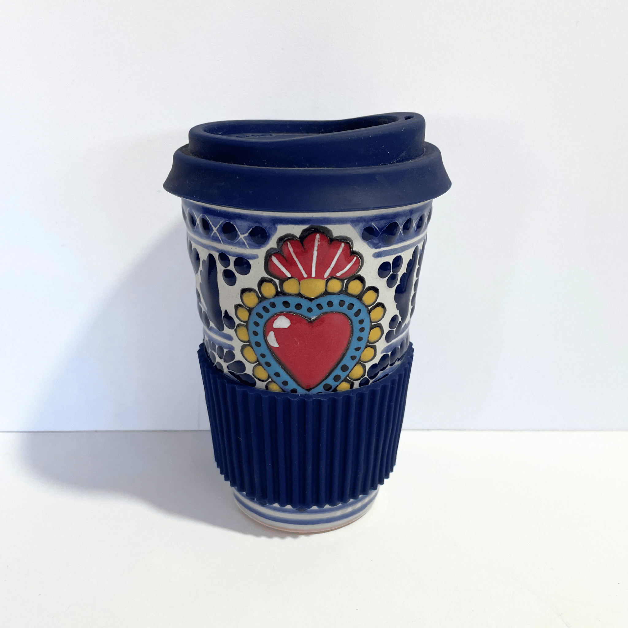 TERMO 15 CM SIN ASA FONDO TRADICIONAL CENEFA AZUL COBALTO SAGRADO CORAZON