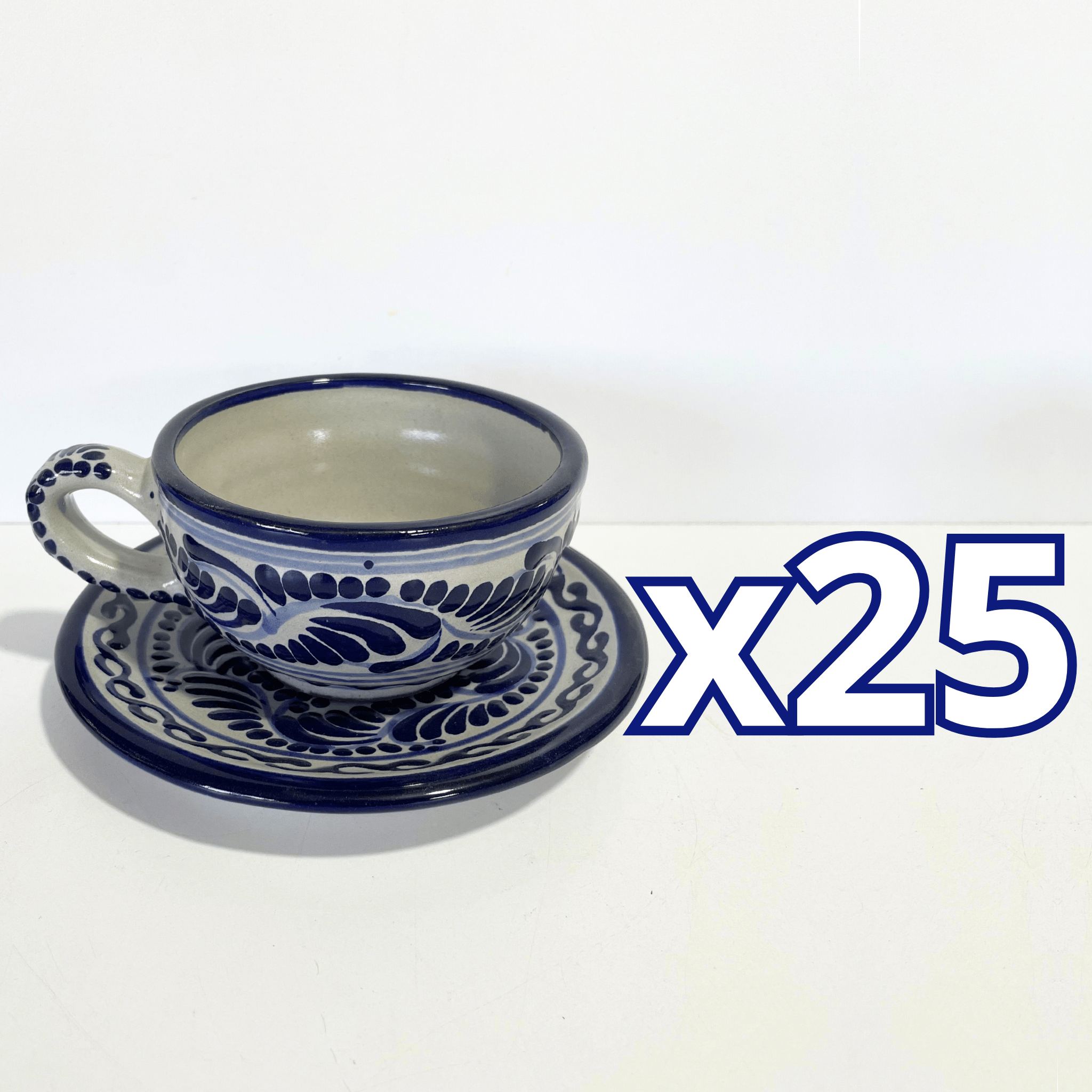 SET TAZA 300 ML Y PLATO FONDO TRADICIONAL CENEFA AZUL COBALTO