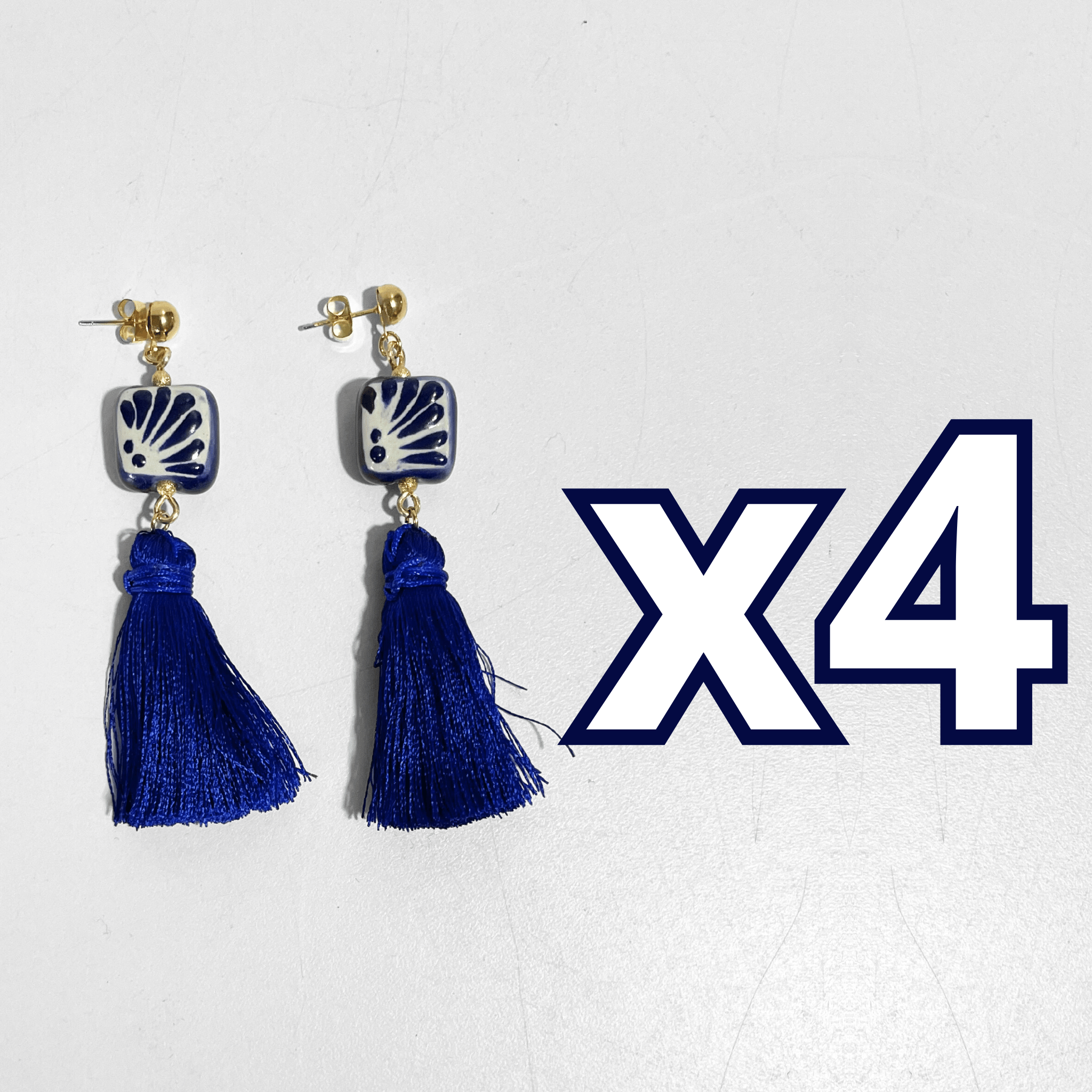 ARETES BORLON CUADRO PLANO FONDO TRADICIONAL DECORADO AZUL COBALTO