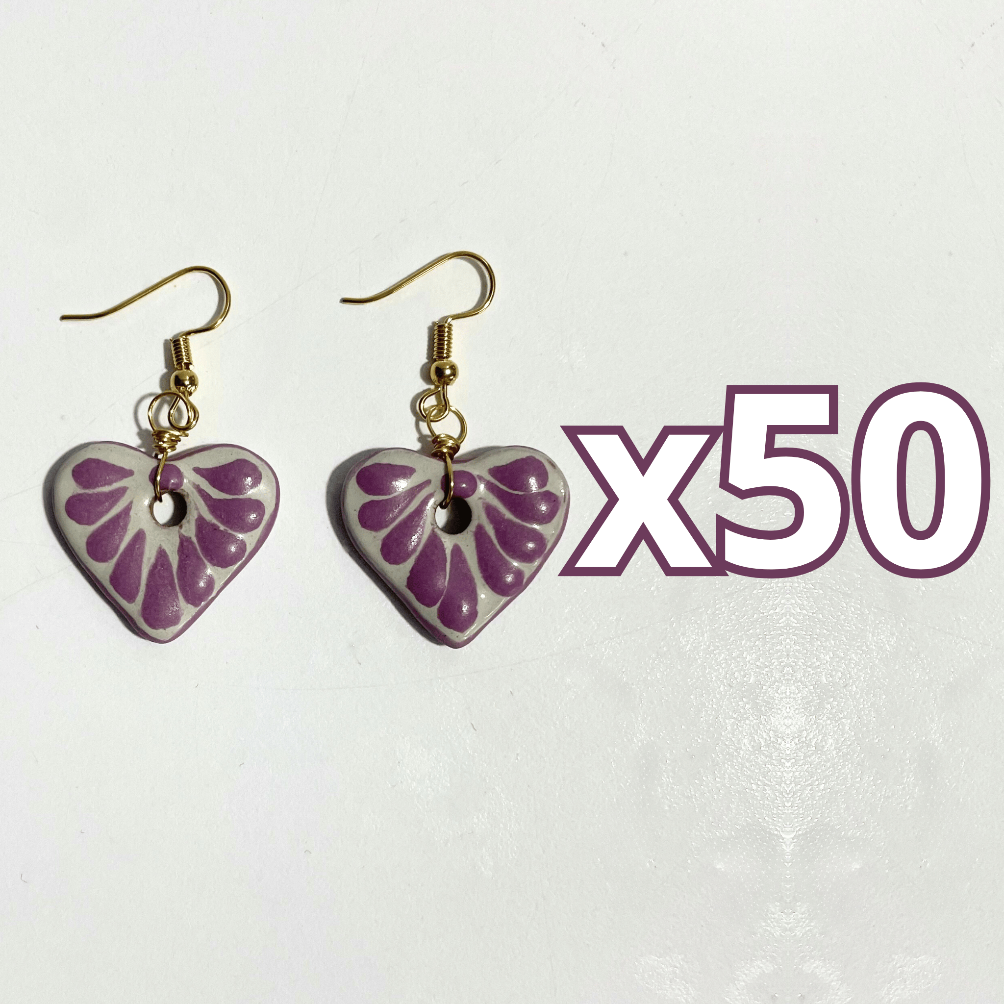 ARETES CORAZON PLANO CERRADO FONDO TRADICIONAL DECORADO MORADO