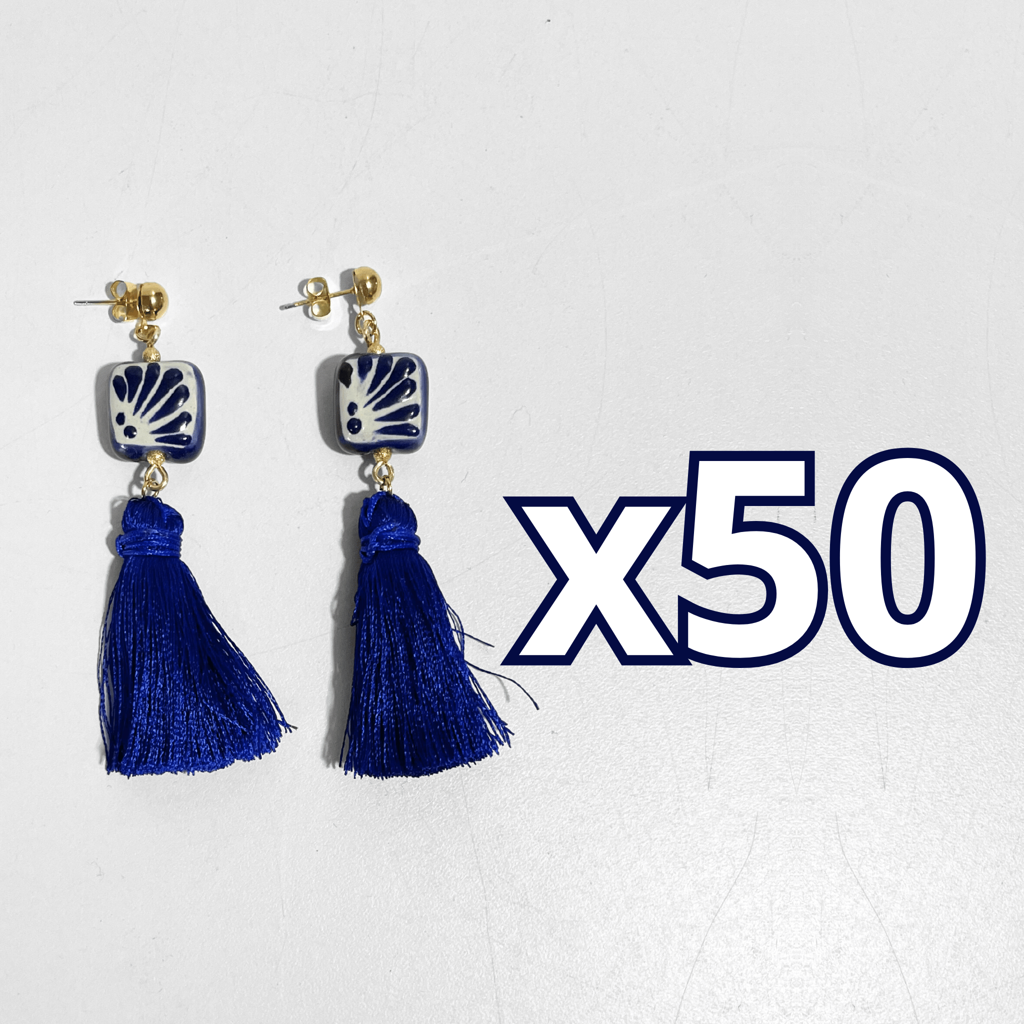 ARETES BORLON CUADRO PLANO FONDO TRADICIONAL DECORADO AZUL COBALTO