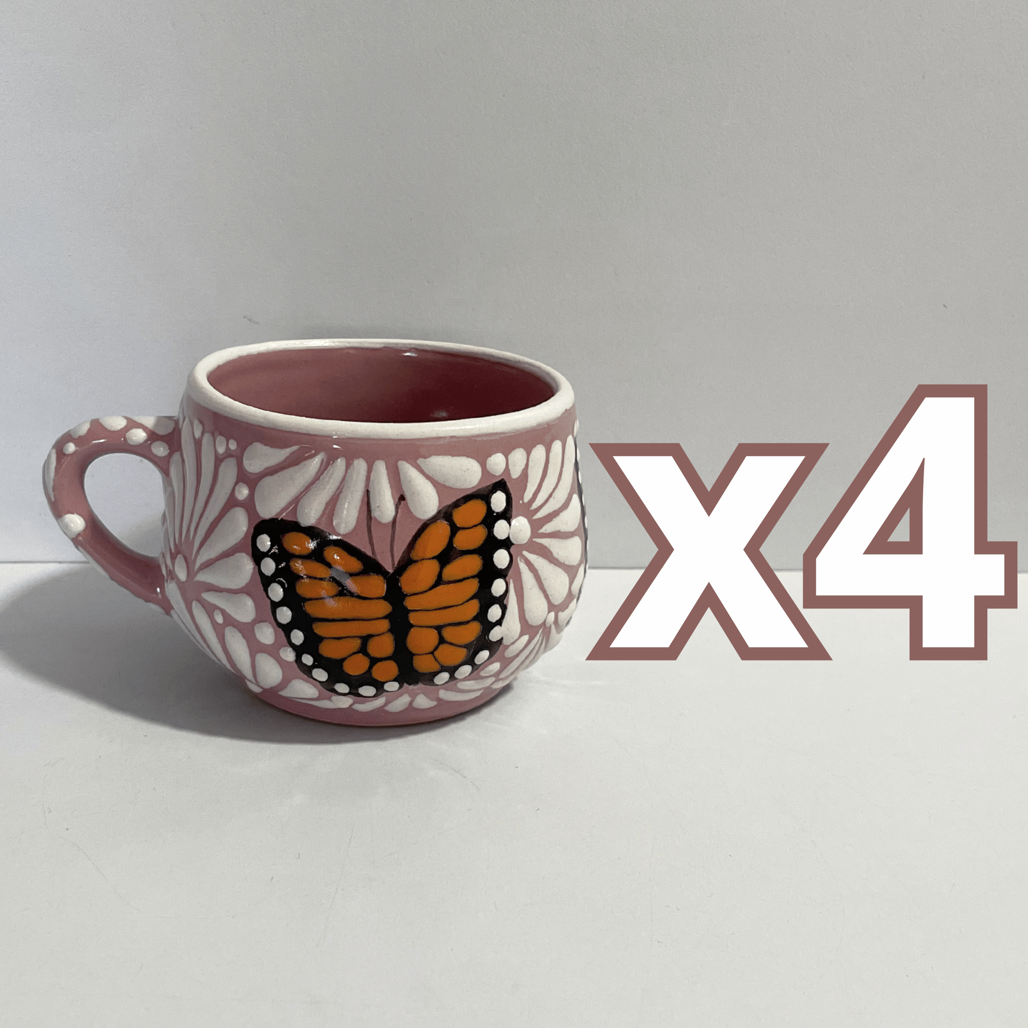 TAZA CHOCOLATERA MEDIANA FONDO ROSA MIK BLANCO MARIPOSAS