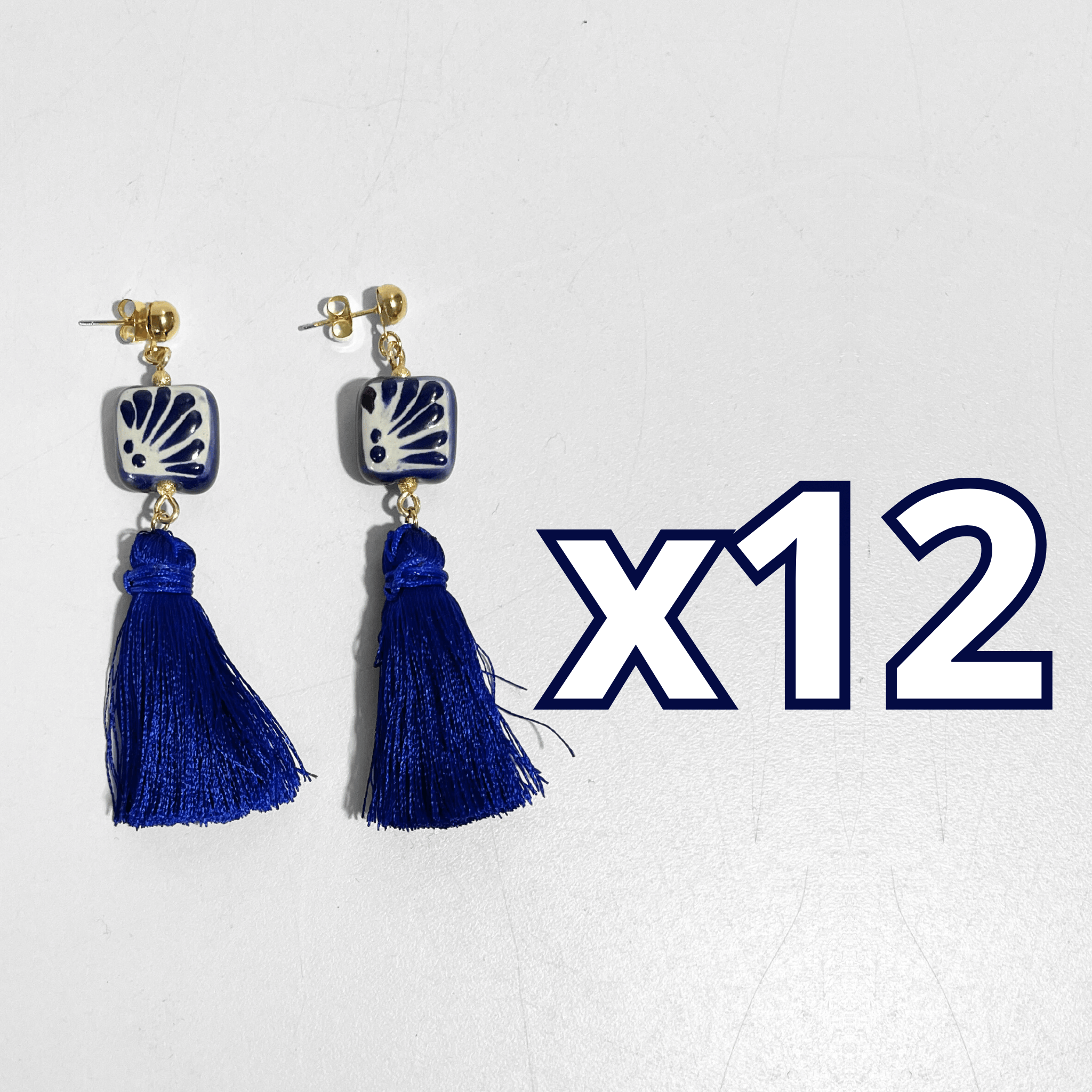 ARETES BORLON CUADRO PLANO FONDO TRADICIONAL DECORADO AZUL COBALTO