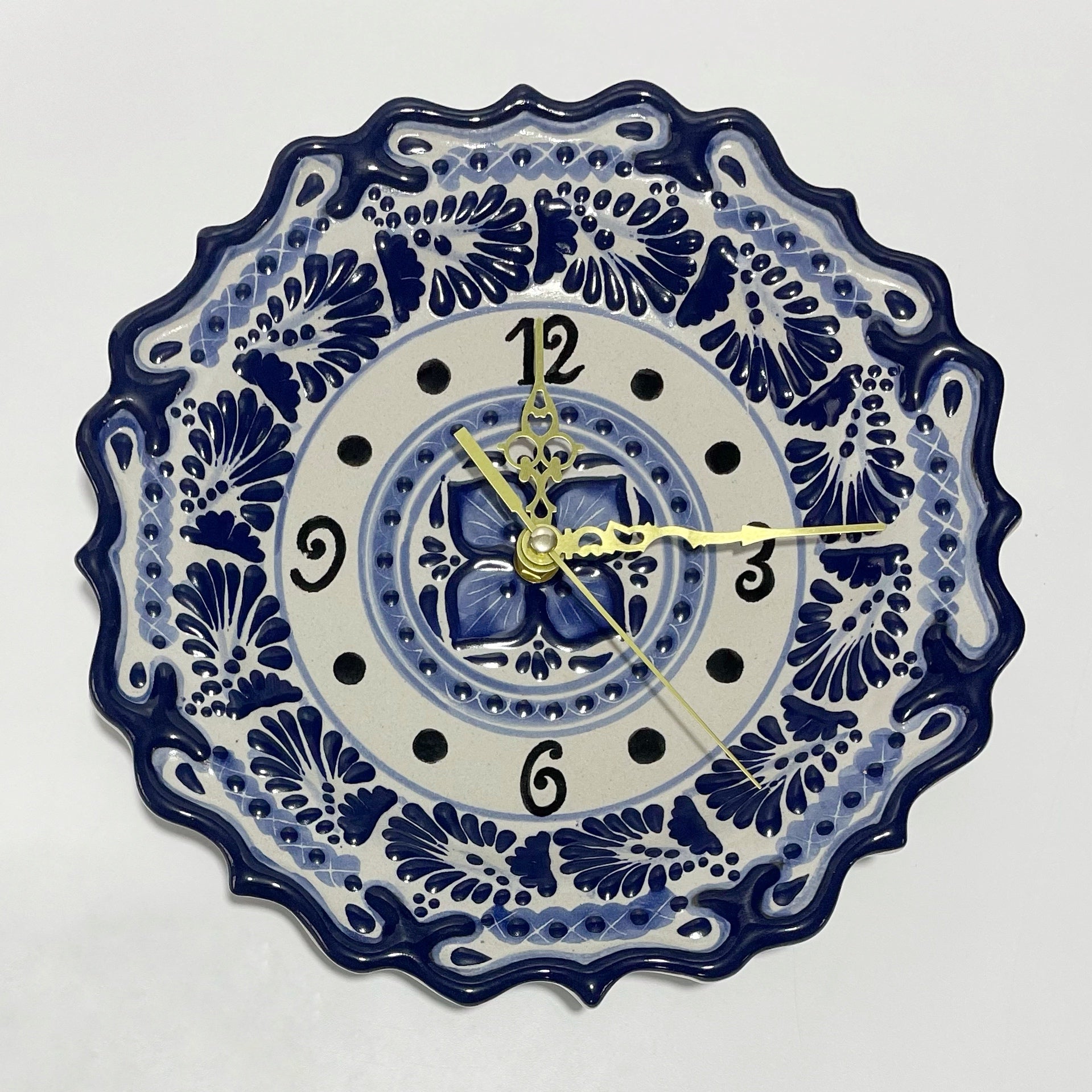 RELOJ DE PARED FONDO TRADICIONAL FLOR AL CENTRO AZUL COBALTO