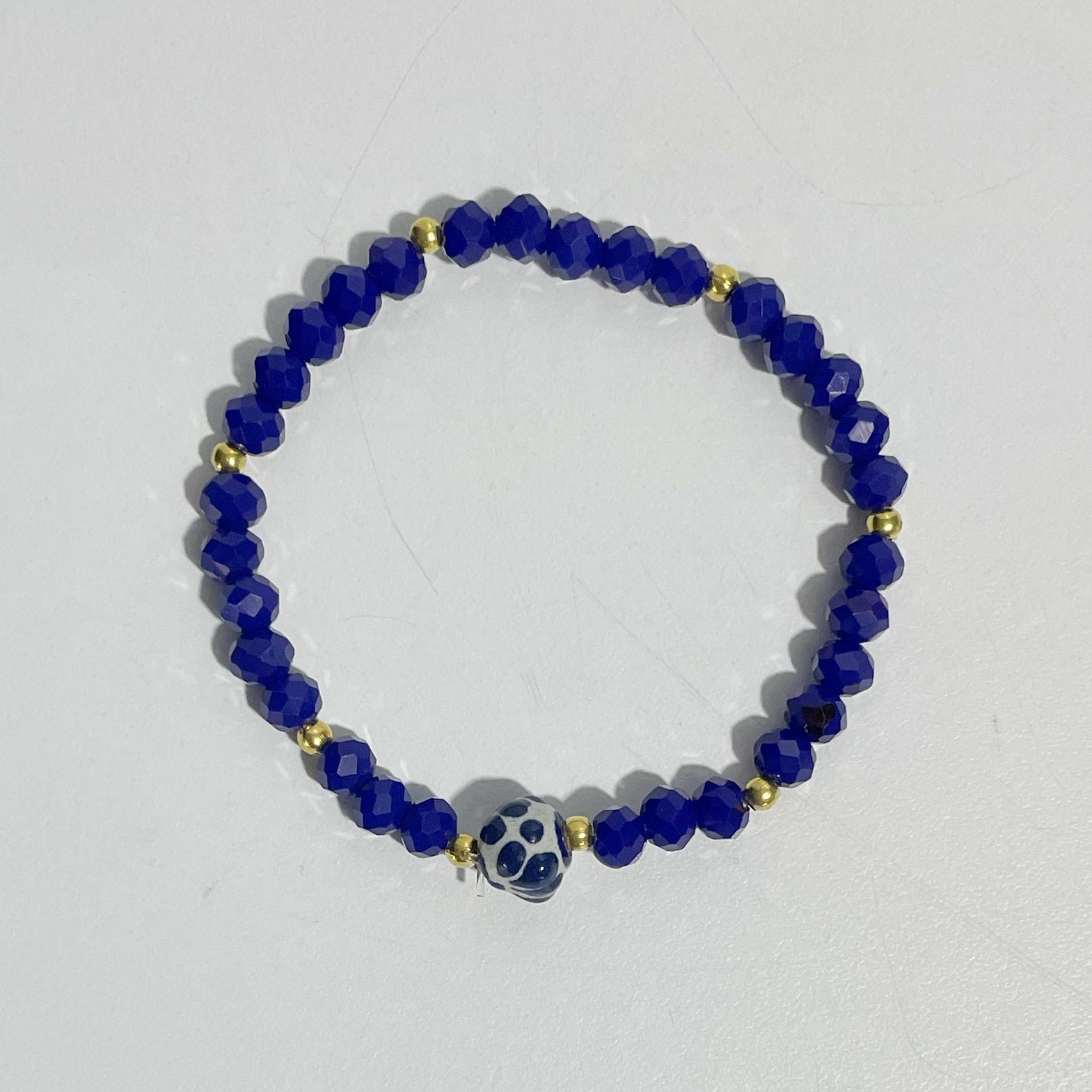 PULSERA CRISTAL CORTADO AZUL ESFERA FONDO TRADICIONAL DECORADO AZUL COBALTO