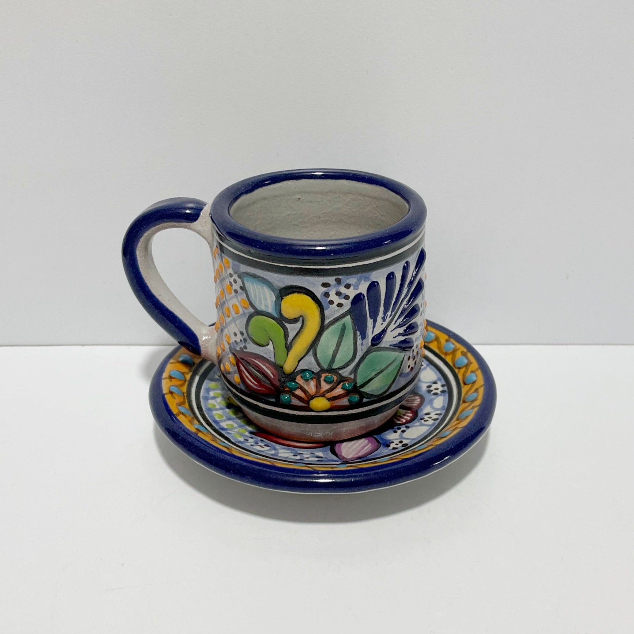 SET TAZA EXPRESO FONDO TRADICIONAL ESTILO PUEBLA MULTICOLOR